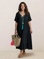 Women's Boho V Neck Tiered Maxi Dress