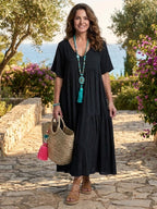 Women's Boho V Neck Tiered Maxi Dress