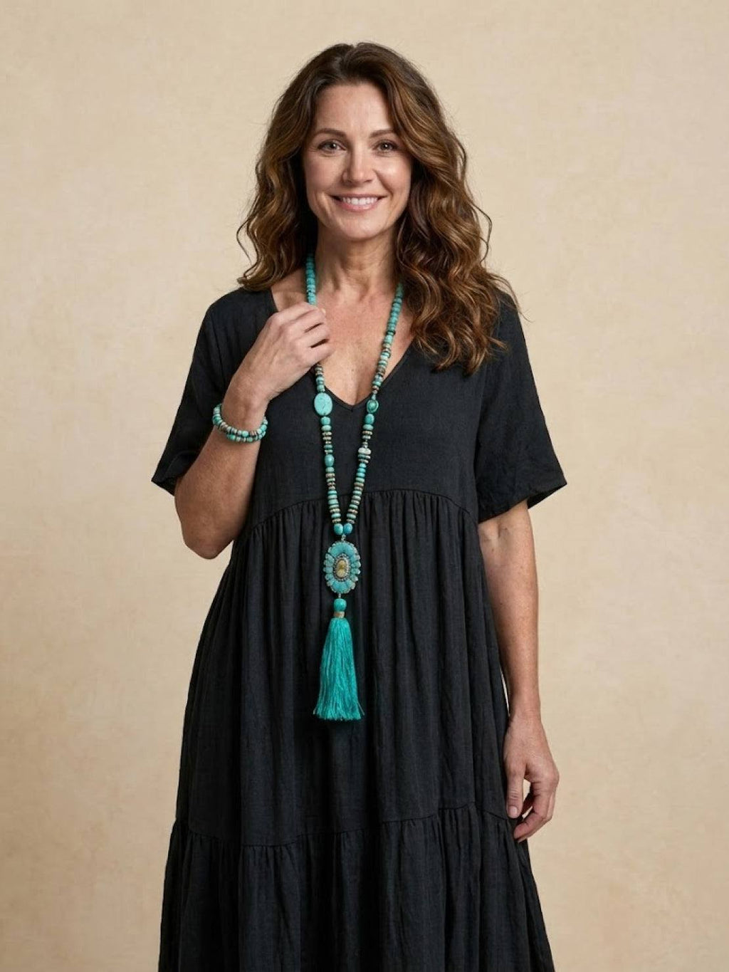 Women's Boho V Neck Tiered Maxi Dress