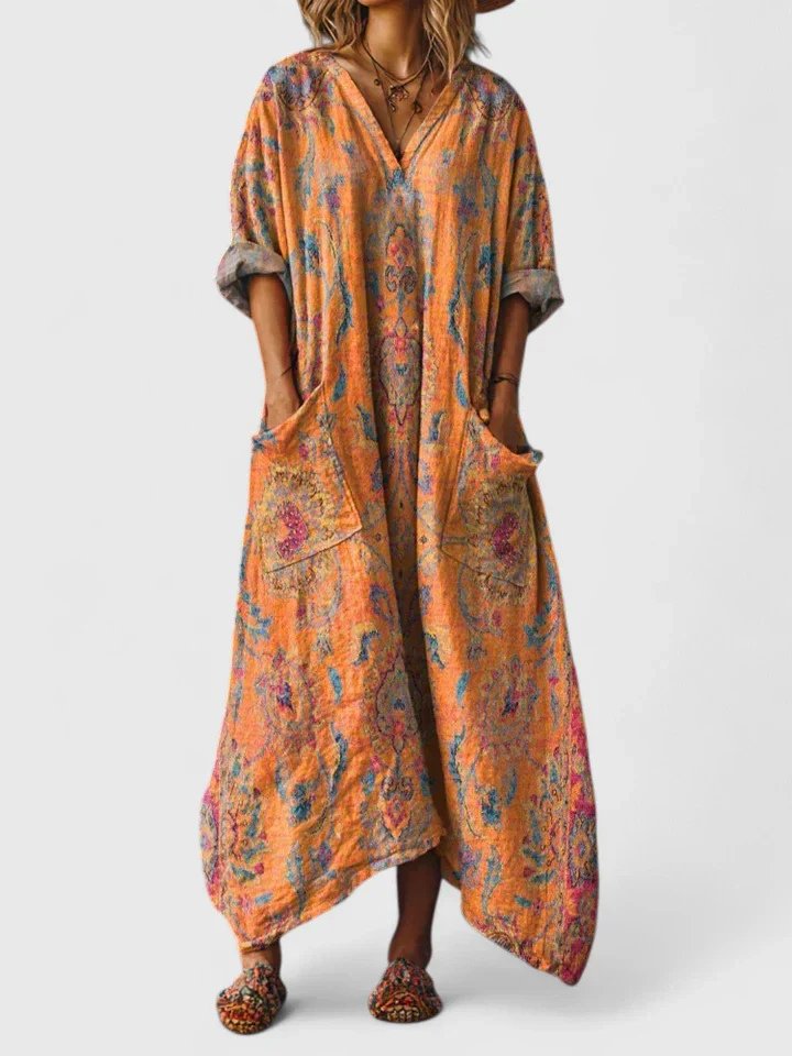 Women's Paisley Print V-Neck Maxi Dress
