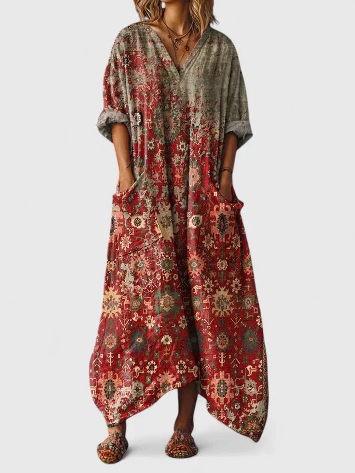 Women's Paisley Print V-Neck Maxi Dress