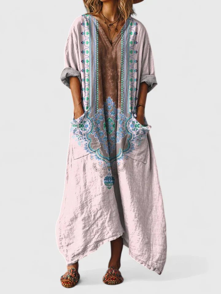 Women's Paisley Print V-Neck Maxi Dress
