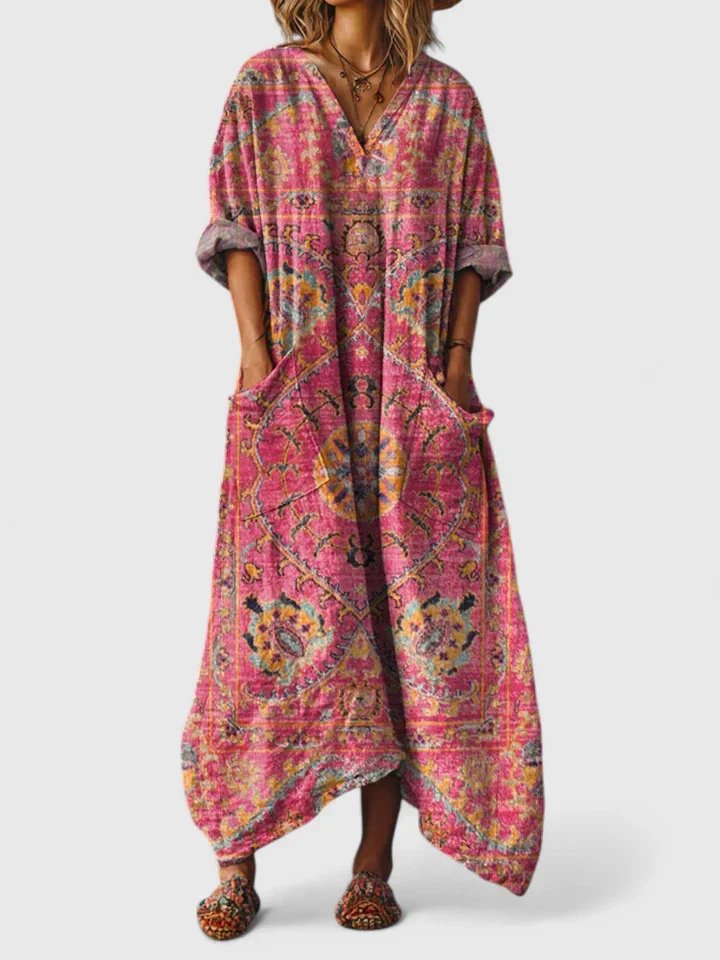 Women's Paisley Print V-Neck Maxi Dress