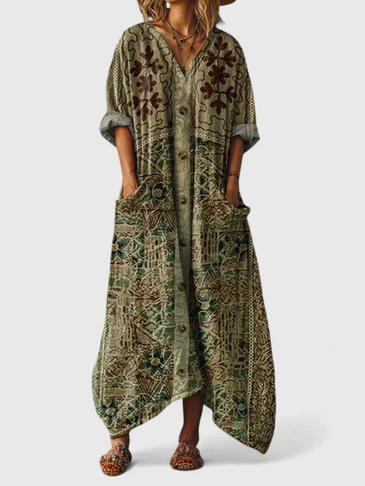 Women's Paisley Print V-Neck Maxi Dress
