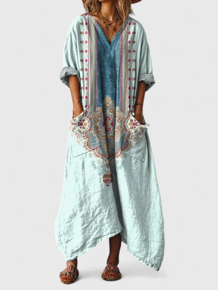 Women's Paisley Print V-Neck Maxi Dress