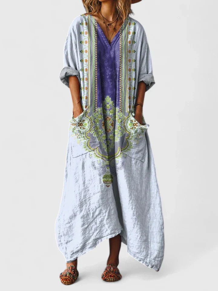 Women's Paisley Print V-Neck Maxi Dress