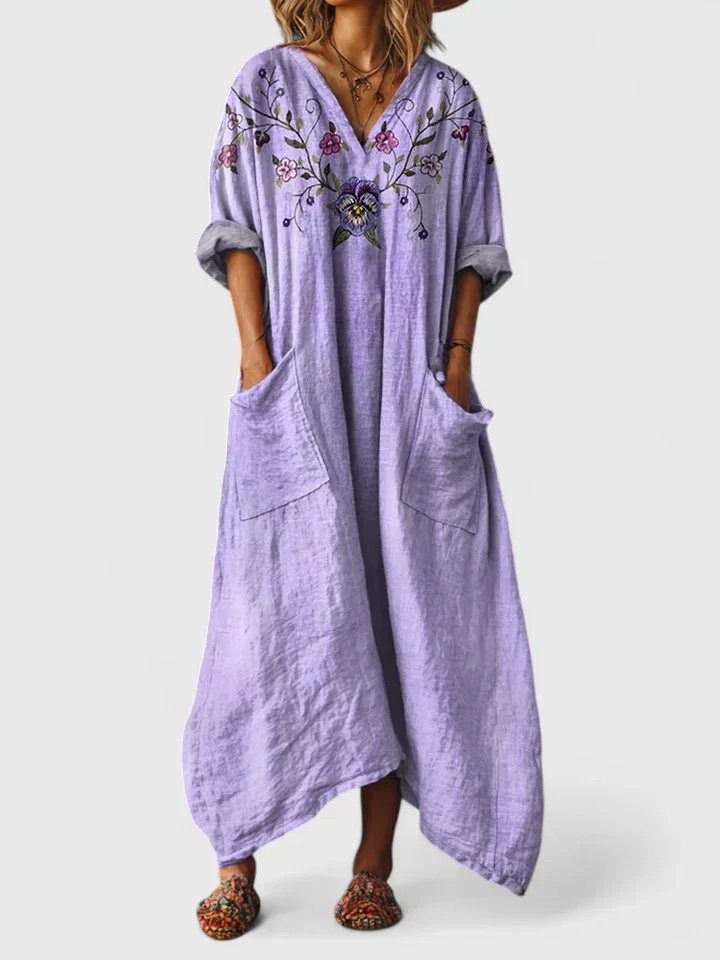 Women's Paisley Print V-Neck Maxi Dress