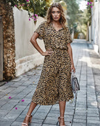 Women's Midi Summer Dress Adjustable Waist Lightweight Printed