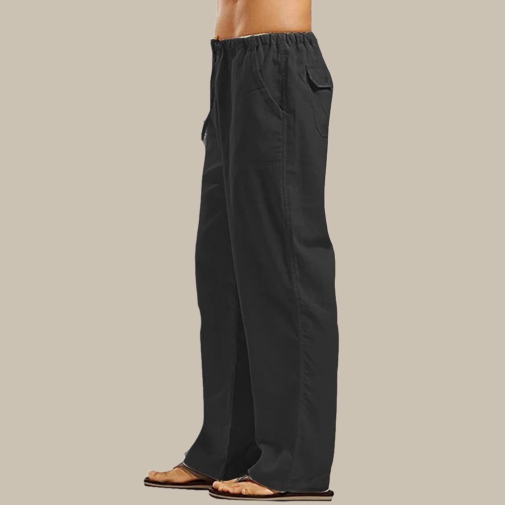 Men's Relaxed Straight Leg Linen Trousers Breathable Holiday Wear