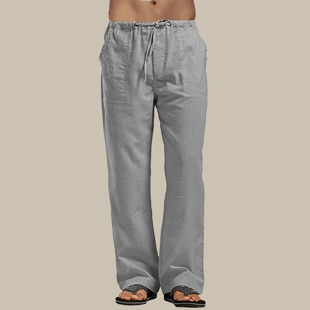 Men's Relaxed Straight Leg Linen Trousers Breathable Holiday Wear