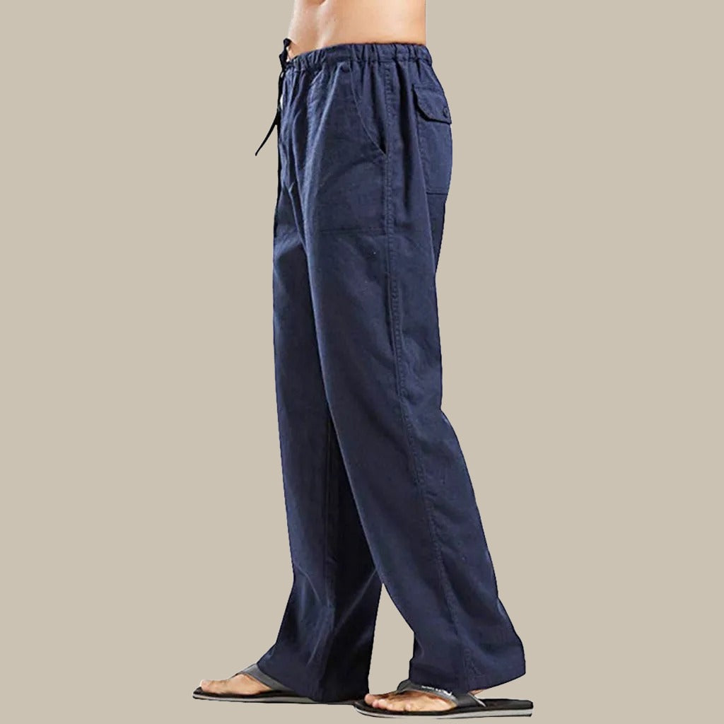 Men's Relaxed Straight Leg Linen Trousers Breathable Holiday Wear