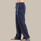 Men's Relaxed Straight Leg Linen Trousers Breathable Holiday Wear
