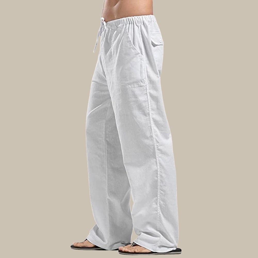 Men's Relaxed Straight Leg Linen Trousers Breathable Holiday Wear
