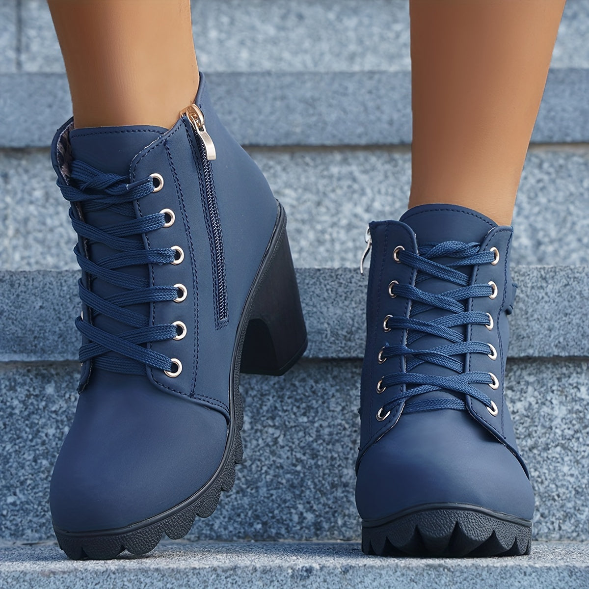 Women's Lace-Up Ankle Boot with Block Heel