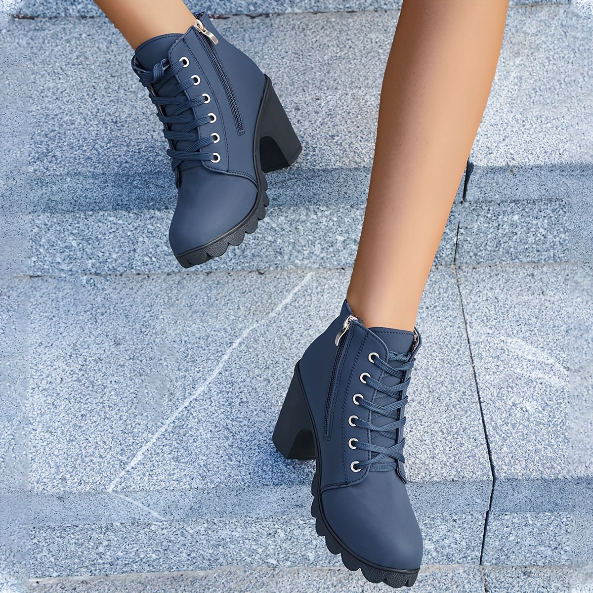 Women's Lace-Up Ankle Boot with Block Heel