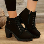 Women's Lace-Up Ankle Boot with Block Heel