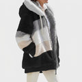 Women's Full-Zip Color-Block Puffer with Plush Faux Fur Accents - Black
