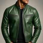Men's Vintage Leather Biker Jacket Distressed Moto Style
