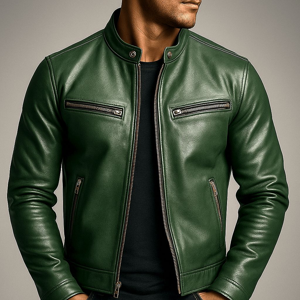 Men's Vintage Leather Biker Jacket Distressed Moto Style