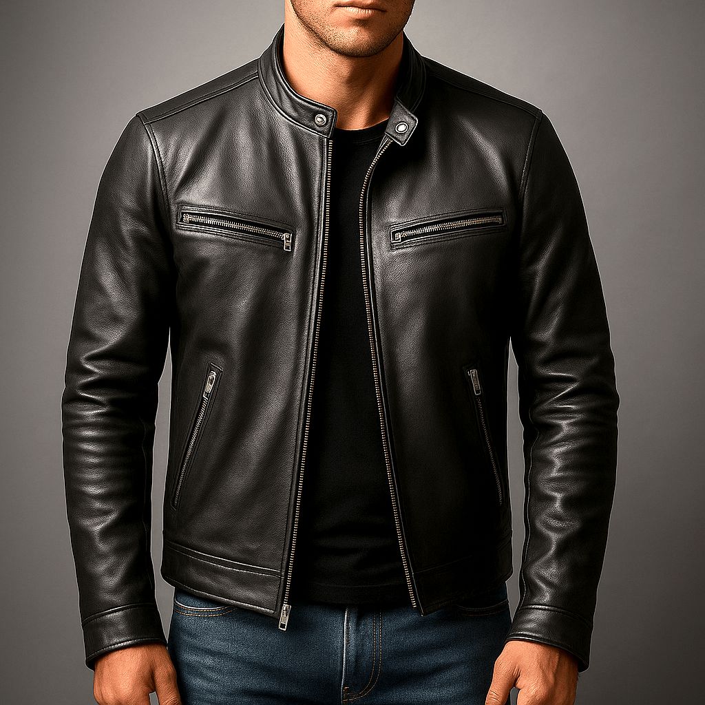 Men's Vintage Leather Biker Jacket Distressed Moto Style