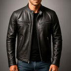 Men's Vintage Leather Biker Jacket Distressed Moto Style