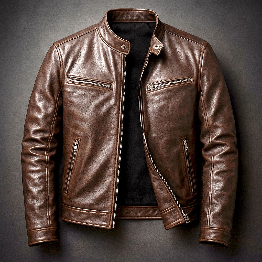 Men's Vintage Leather Biker Jacket Distressed Moto Style