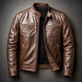 Men's Vintage Leather Biker Jacket Distressed Moto Style