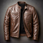Men's Vintage Leather Biker Jacket Distressed Moto Style