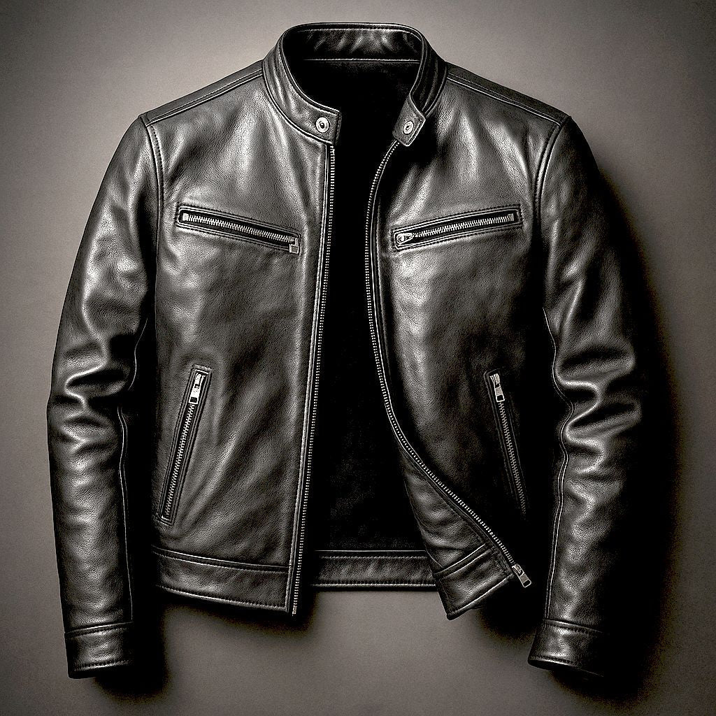 Men's Vintage Leather Biker Jacket Distressed Moto Style