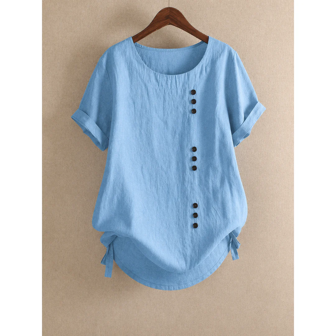 Women's Cotton Button Blouse – Relaxed Short-Sleeve Summer