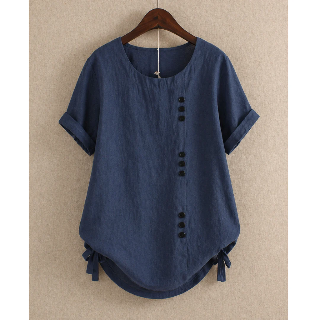 Women's Cotton Button Blouse – Relaxed Short-Sleeve Summer