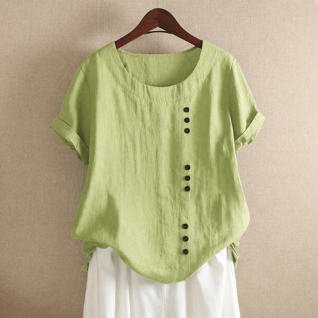 Women's Cotton Button Blouse – Relaxed Short-Sleeve Summer