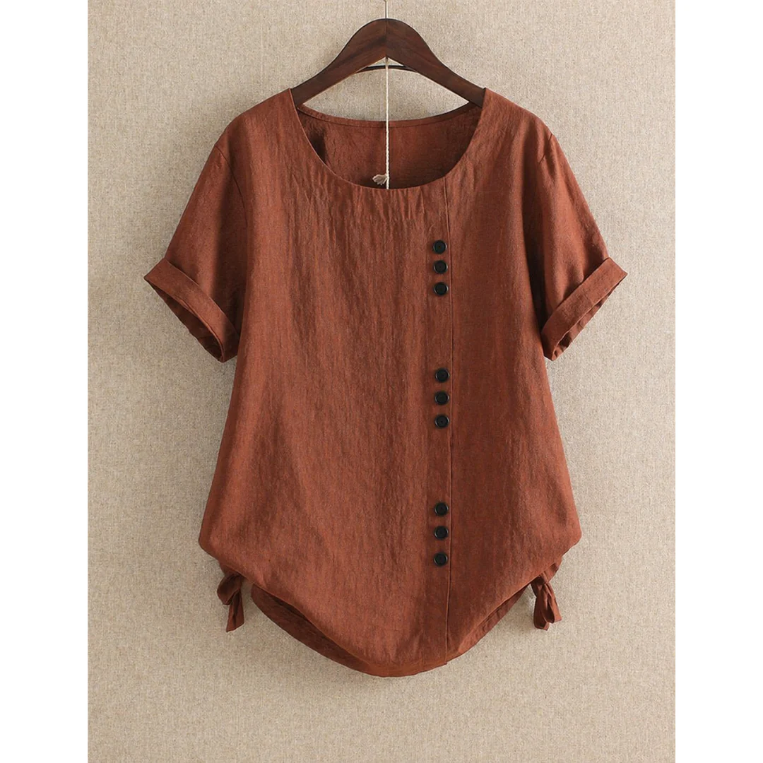 Women's Cotton Button Blouse – Relaxed Short-Sleeve Summer