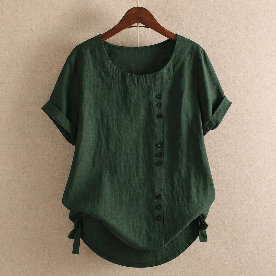 Women's Cotton Button Blouse – Relaxed Short-Sleeve Summer