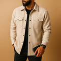 Men's Long-Sleeve Flannel Button-Up for Fall and Winter - Beige
