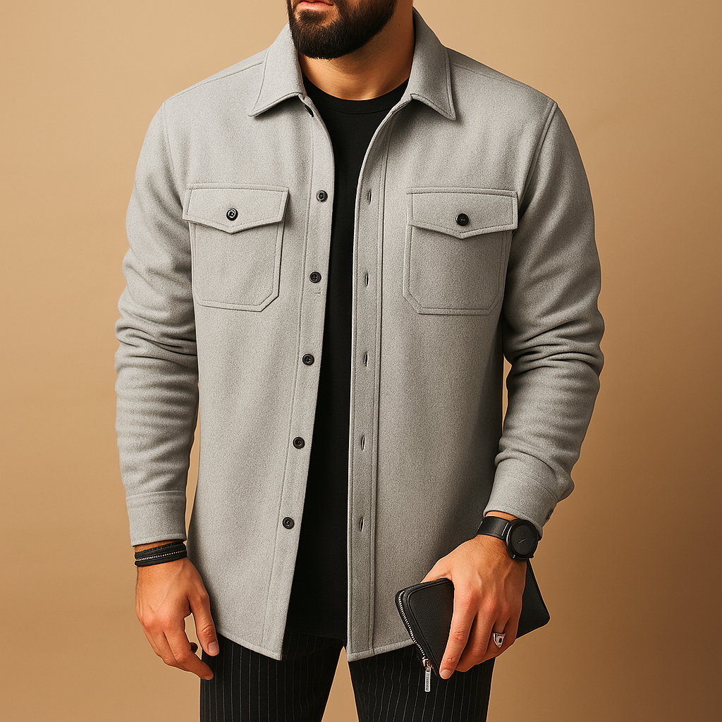 Men's Long-Sleeve Flannel Button-Up for Fall and Winter - Gray