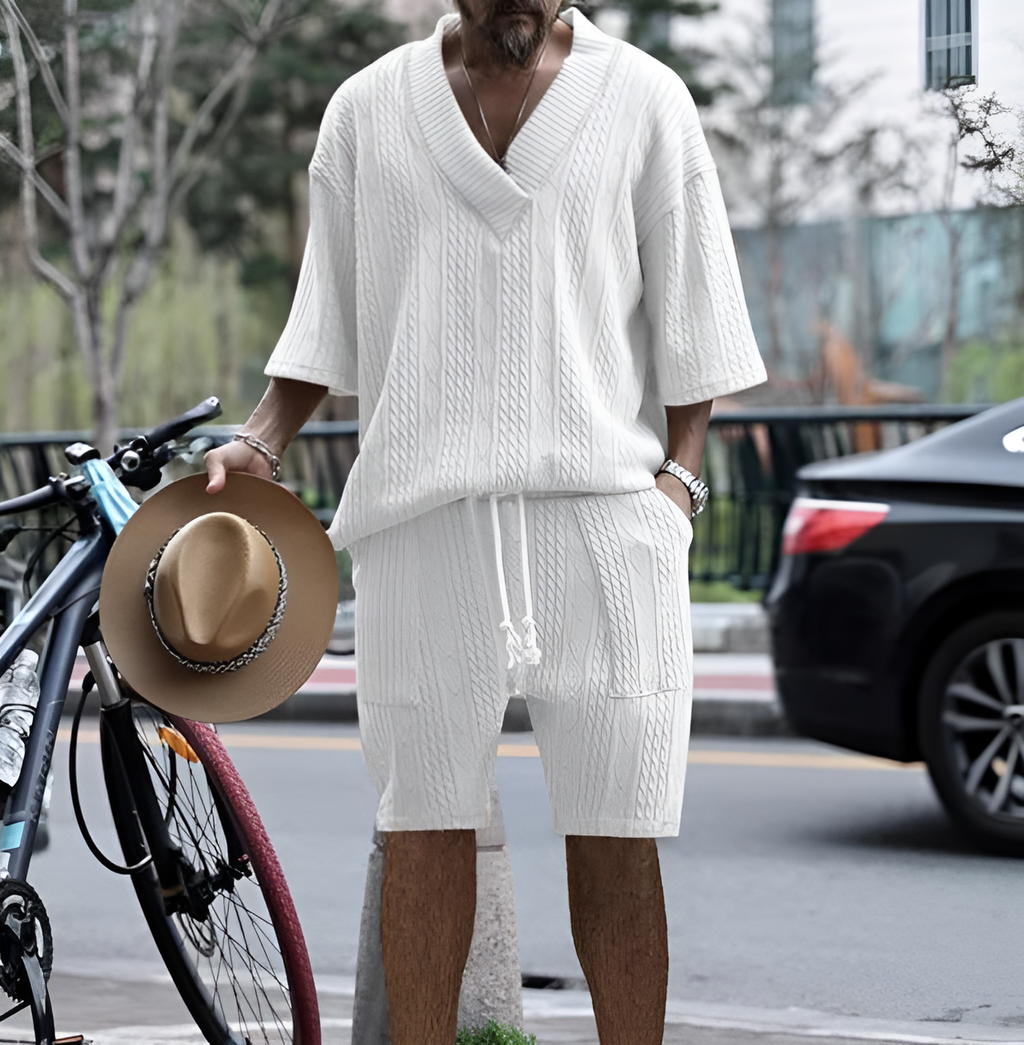 Men's Textured Oversized Co Ord Lounge Summer Shorts Set