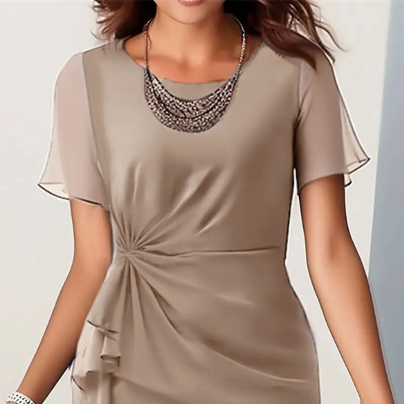 Women's Wrap Waist Midi Dress with Short Flutter Sleeves