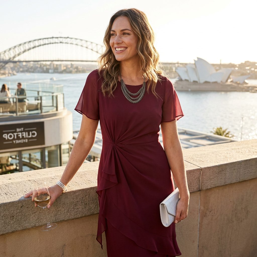 Women's Wrap Waist Midi Dress with Short Flutter Sleeves