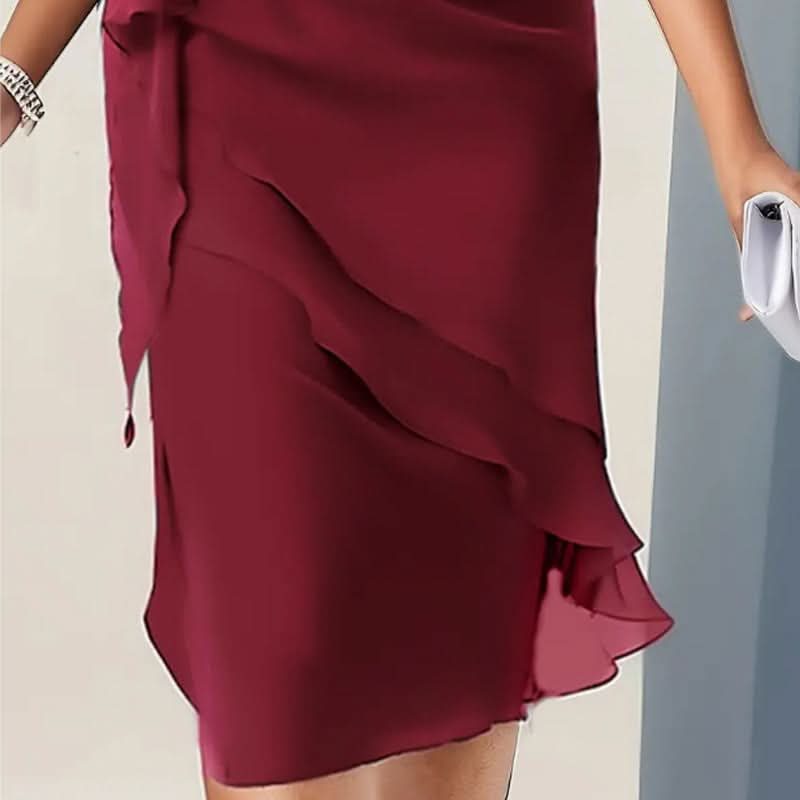 Women's Wrap Waist Midi Dress with Short Flutter Sleeves