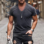 Men's Fitted V Neck T Shirt Deep Neckline Summer
