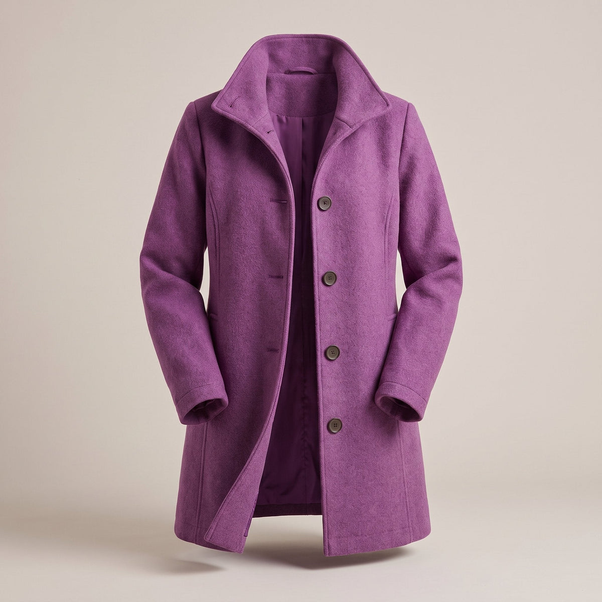 Women's Timeless Straight-Cut Wool-Style Topcoat - Purple