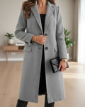 Women's Wool-Look Tailored Dress Coat with Notched Lapel - Gray