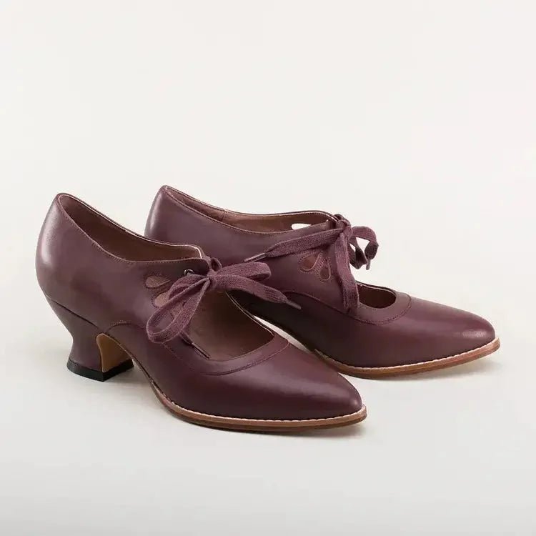 Women's Cushioned Faux Leather Pumps with Ankle Laces and Flared Heel