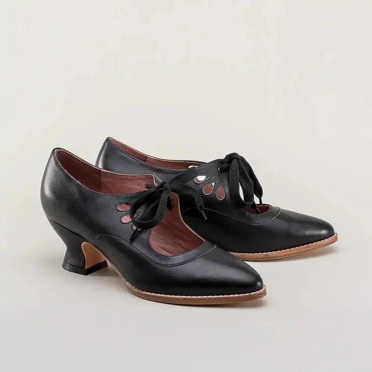 Women's Cushioned Faux Leather Pumps with Ankle Laces and Flared Heel