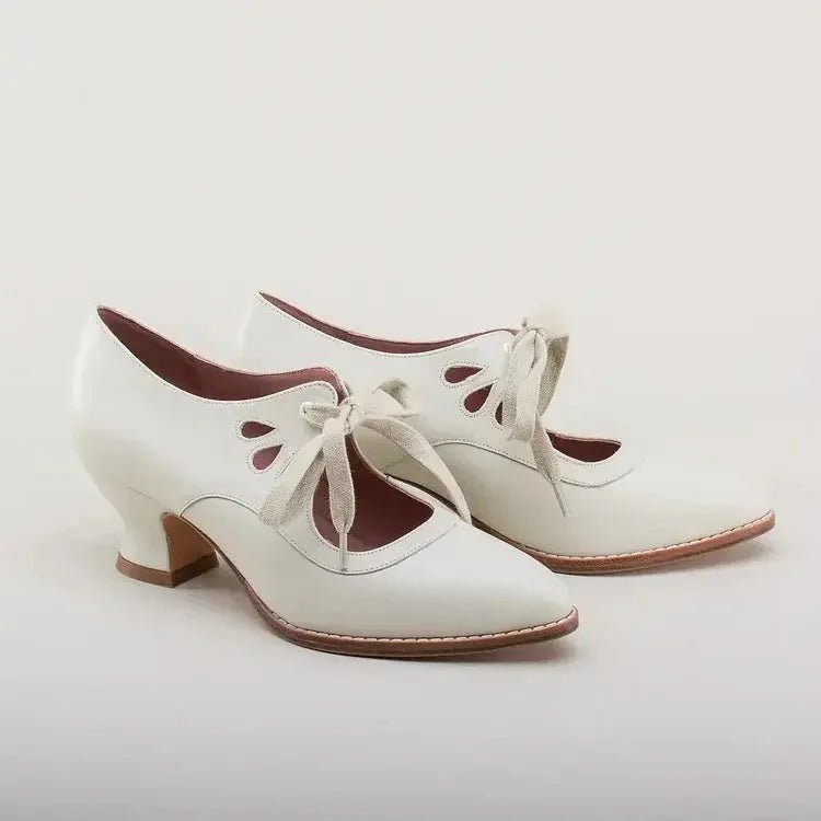Women's Cushioned Faux Leather Pumps with Ankle Laces and Flared Heel