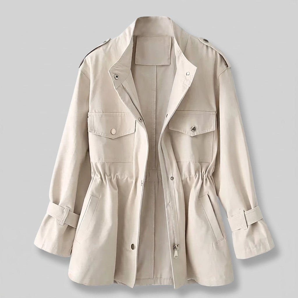 Women's Structured Belted Overcoat in Wool-Style Blend - Cream