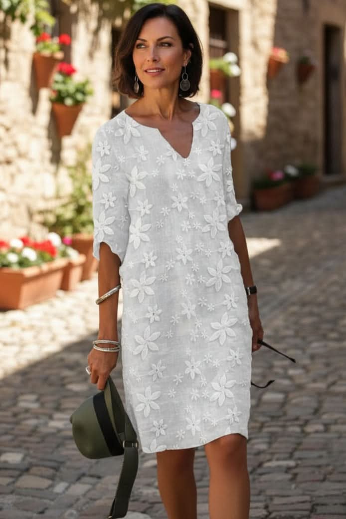 Women's Black Floral Lace V-Neck Evening Gown Midi Dress