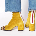 Women's Block-Heel Suede Leopard-Toe Ankle Boots