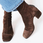 Women's Block-Heel Suede Leopard-Toe Ankle Boots